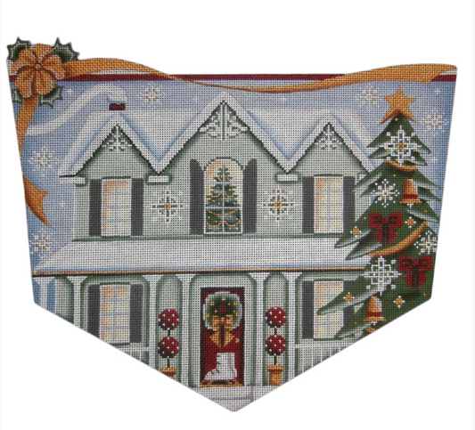 Green Christmas House Stocking Cuff
