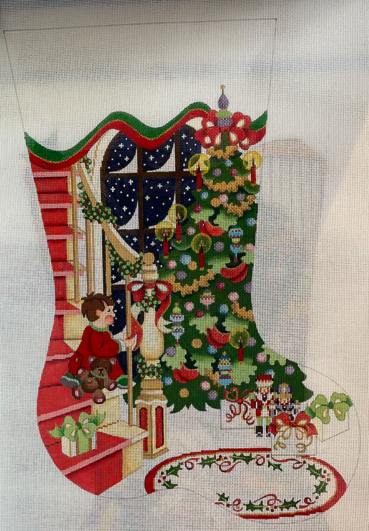 Little Boy Waiting For Santa Stocking