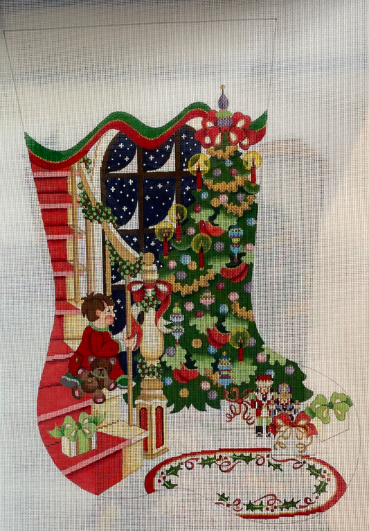Little Boy Waiting For Santa Stocking